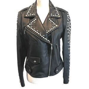 Rebecca Minkoff Lambskin Leather Black Pearl Grommet Motorcycle Jacket